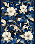Royal Blue White Floral Art Rug