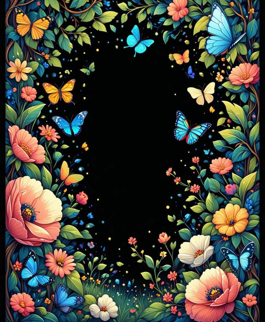 Vibrant Floral Butterfly Garden Pattern Rug