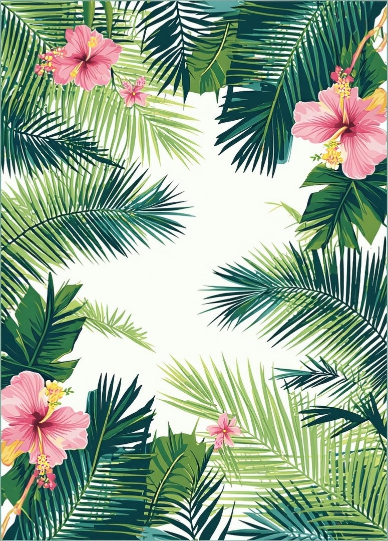 Vibrant Tropical Foliage And Hibiscus Design Rug
