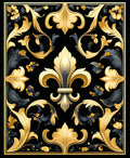Regal Gold Black Fleur-de-lis Pattern Rug