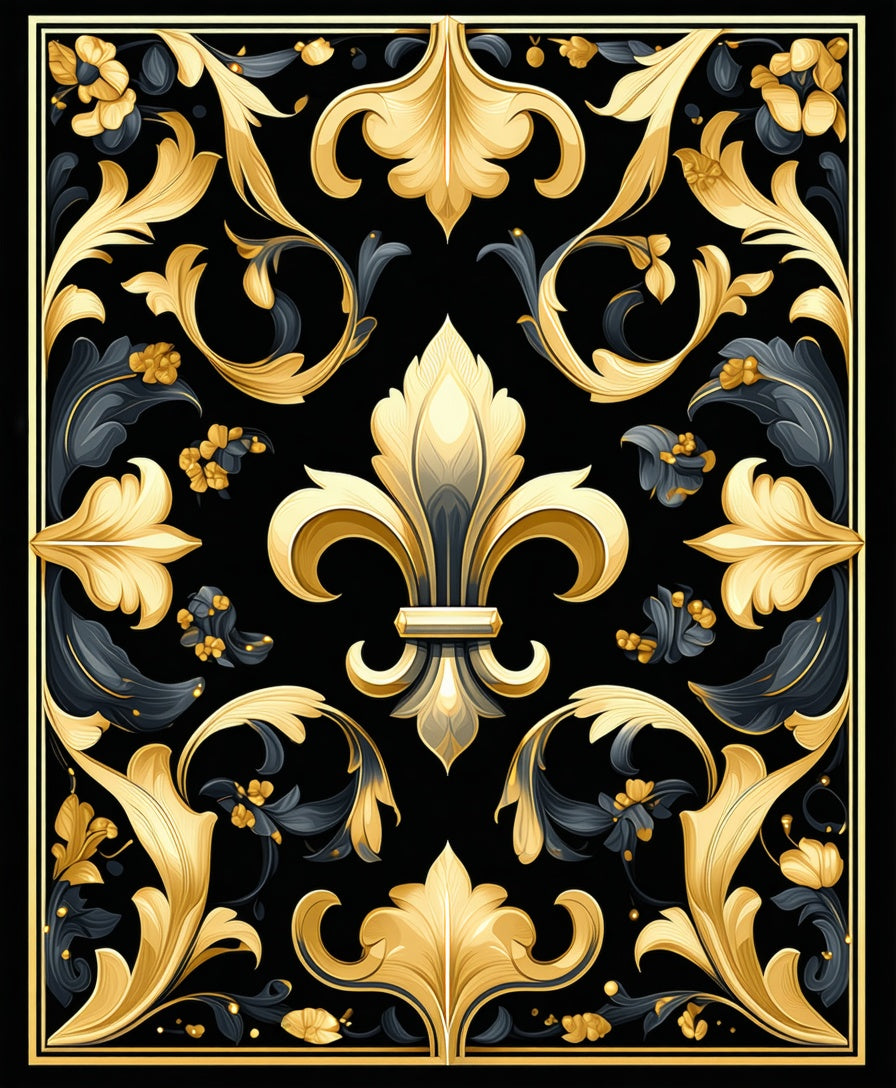 Regal Gold Black Fleur-de-lis Pattern Rug
