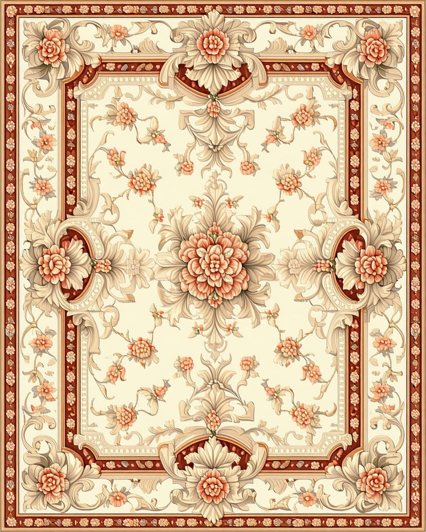 Ornate Floral Pattern With Cream Border Rug