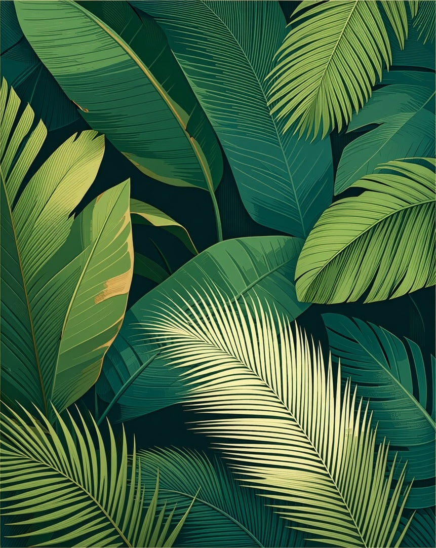 Lush Tropical Leaf Pattern Rug