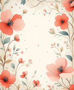 Coral Floral Whimsical Vine Pattern Rug