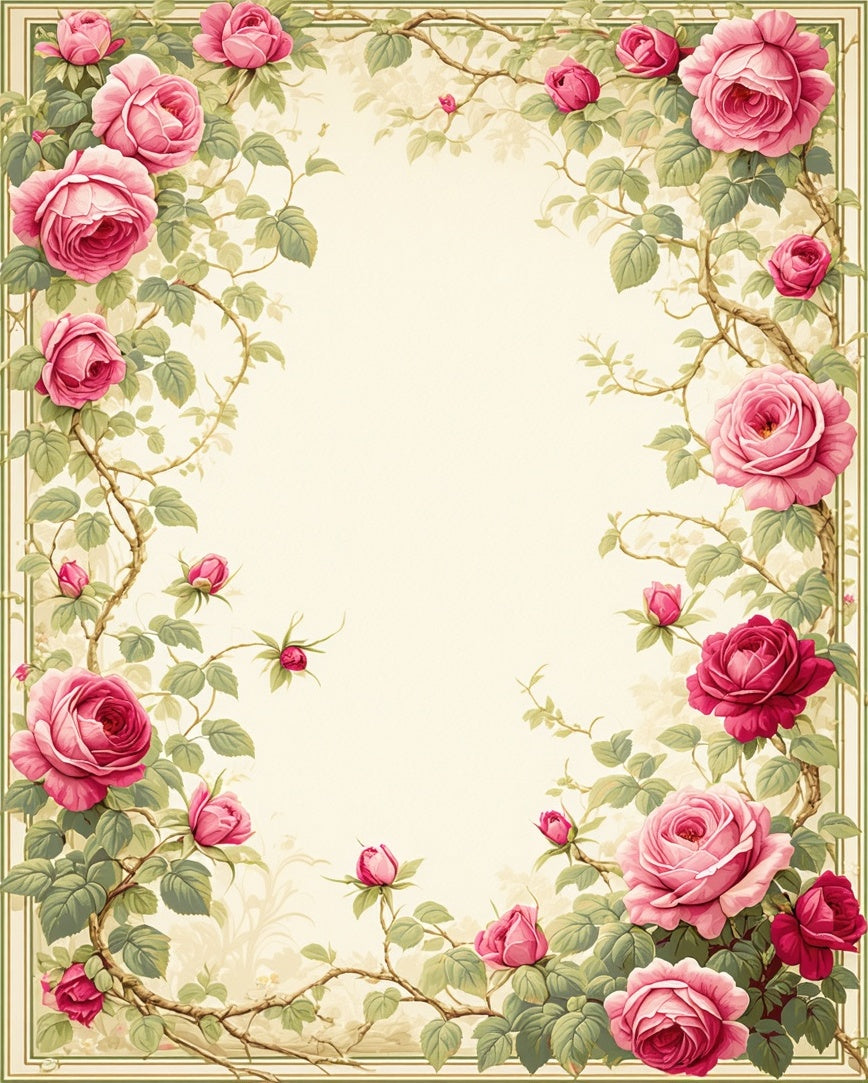 Vintage Rose Vine Botanical Print Rug