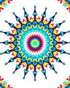 Radiant Sunburst Mandala Blue Yellow Red Rug
