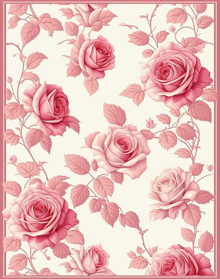 Pink Rose Floral Garden Print Rug