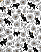 Black Cats Daisies Patterned Rug