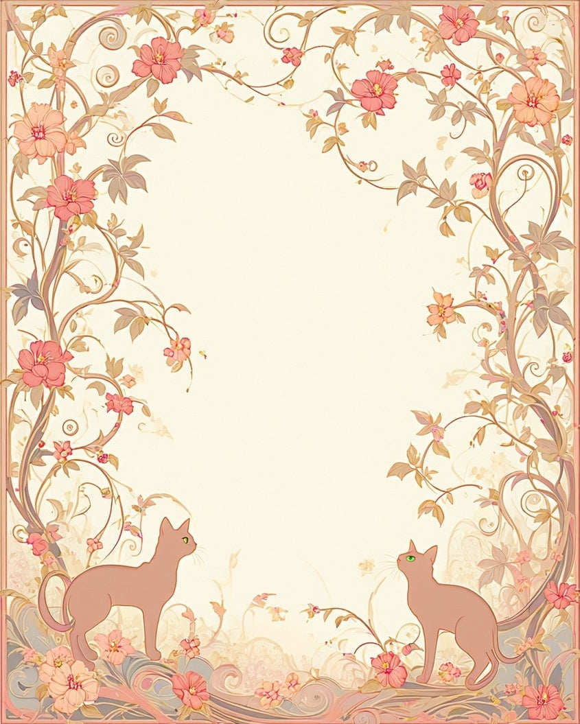 Whimsical Floral Cat Vine Pattern Rug