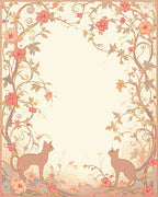 Whimsical Floral Cat Vine Pattern Rug