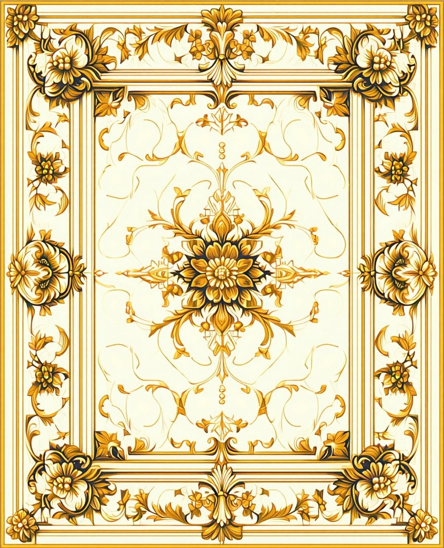 Ornate Gold Floral Medallion Rug