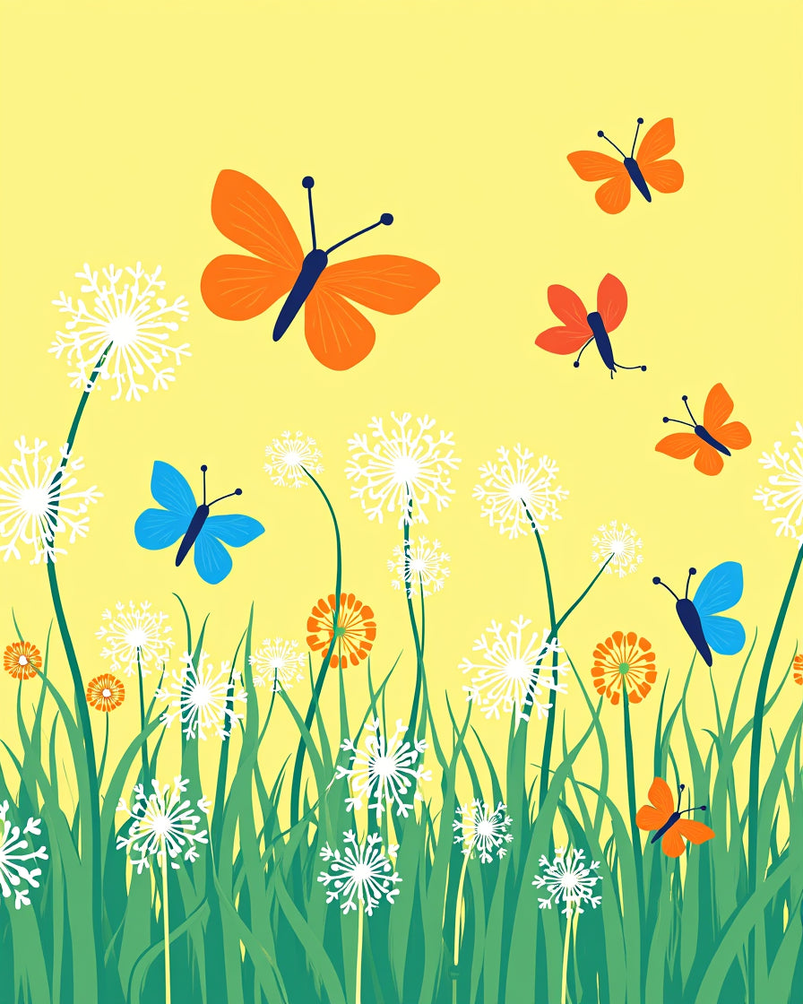 Whimsical Butterflies Floral Field Pattern Rug