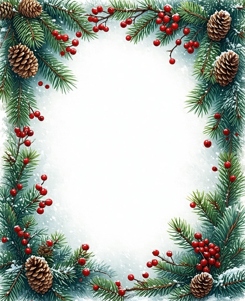 Festive Evergreen Berry Pinecone Border Rug