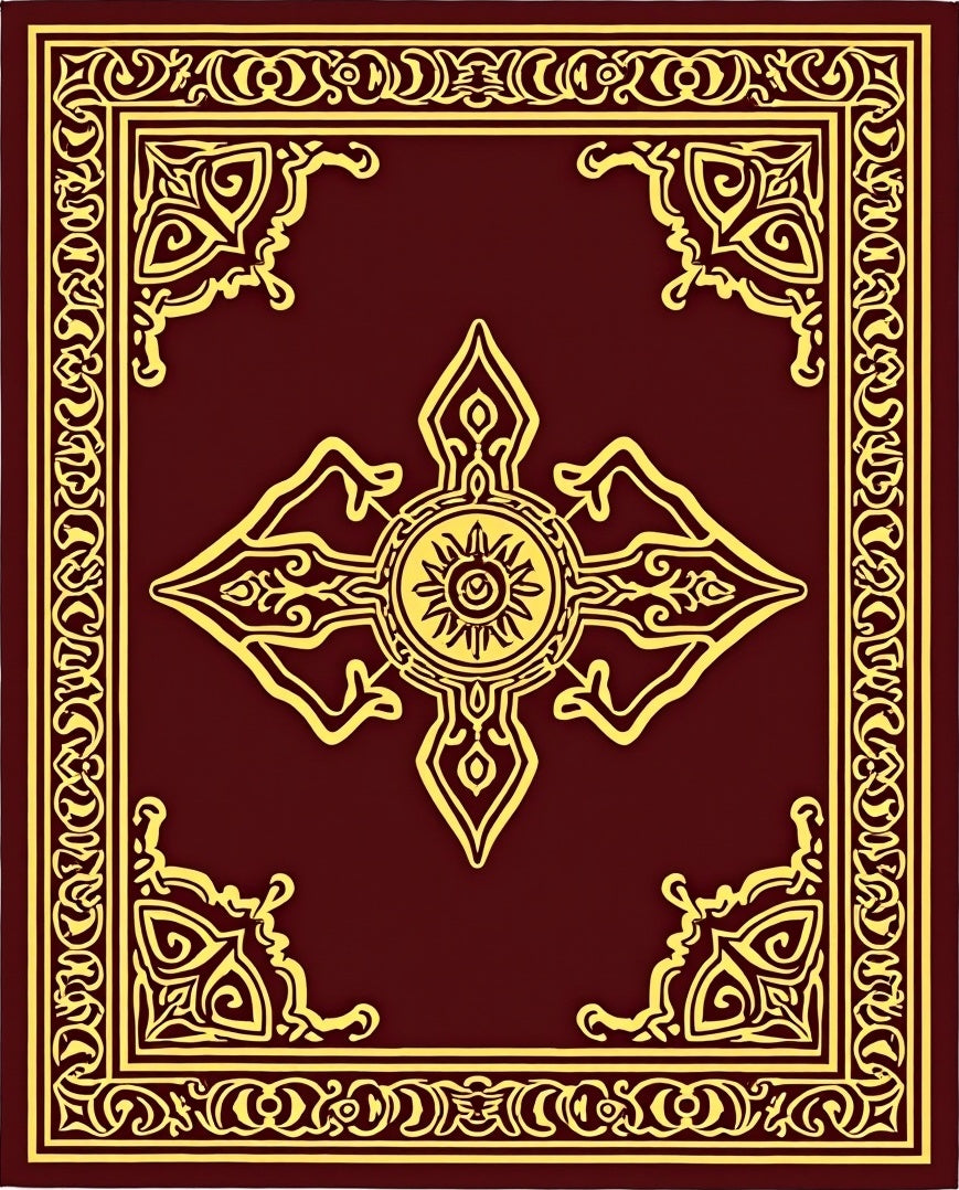 Ornate Red and Gold Emblem Rug