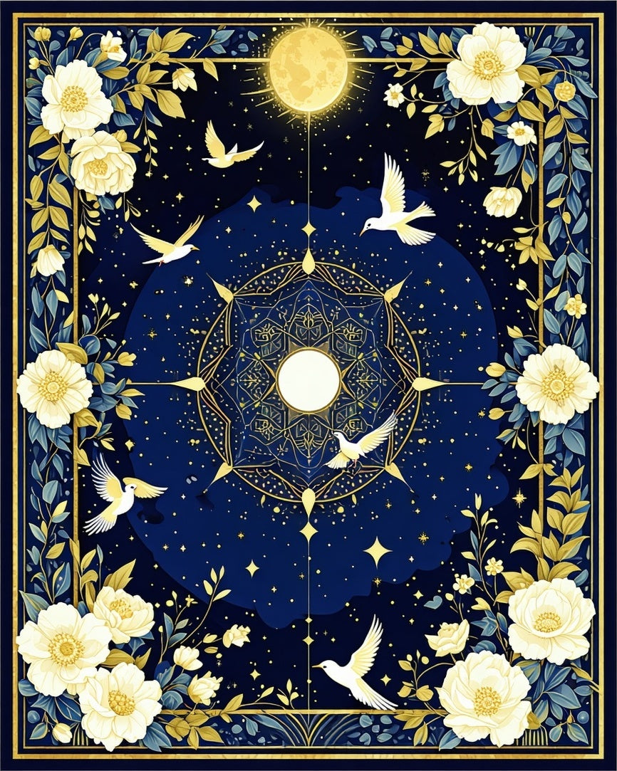 Celestial Floral Birds And Stars Rug