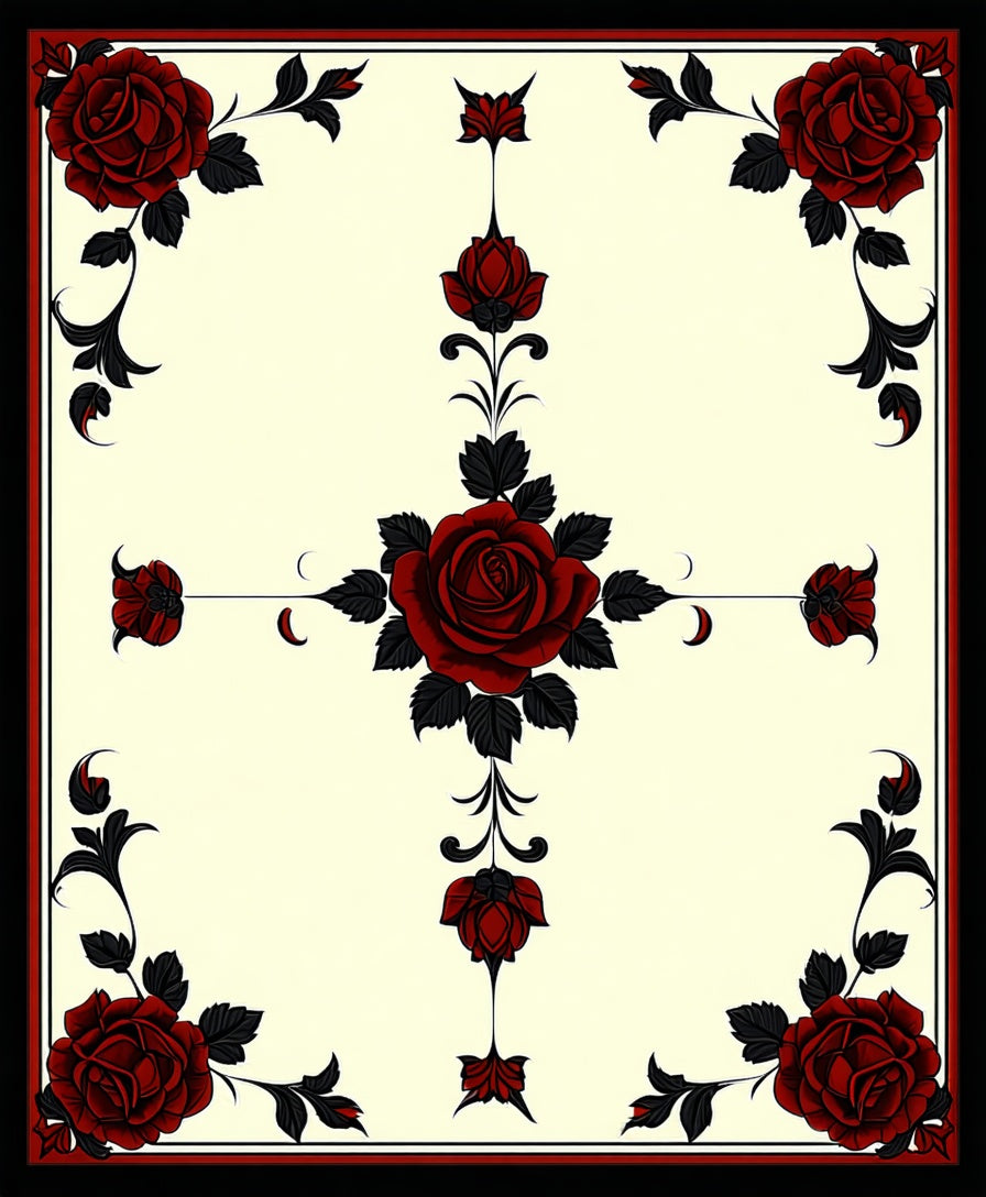 Gothic Red Rose Lace Pattern Rug