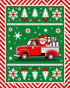 Vintage RedTruck Santa Hat Christmas Snowflakes Rug