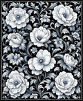 Monochromatic Floral Scroll Pattern Rug