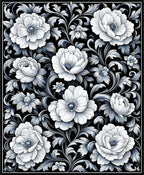 Monochromatic Floral Scroll Pattern Rug