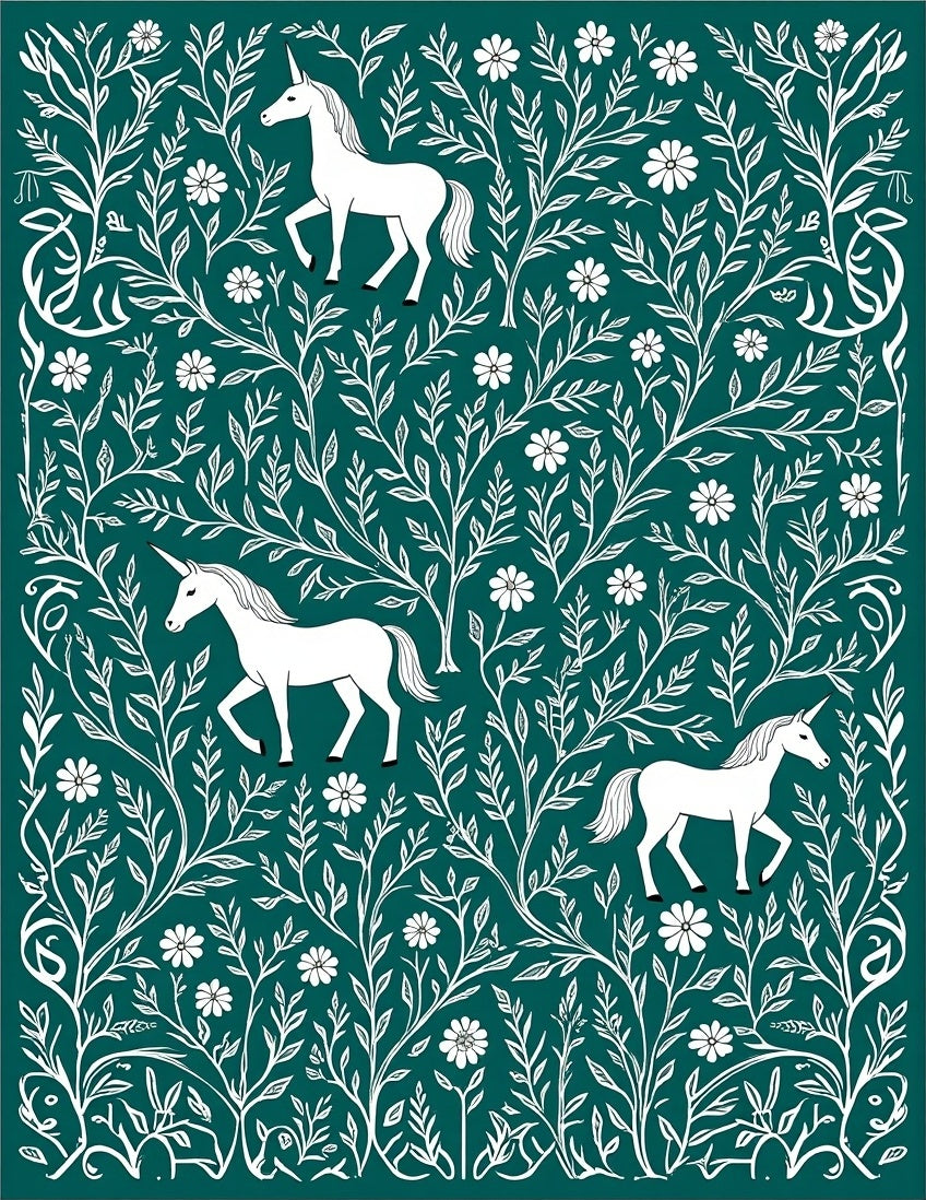 Enchanted Garden Unicorns White Floral Rug