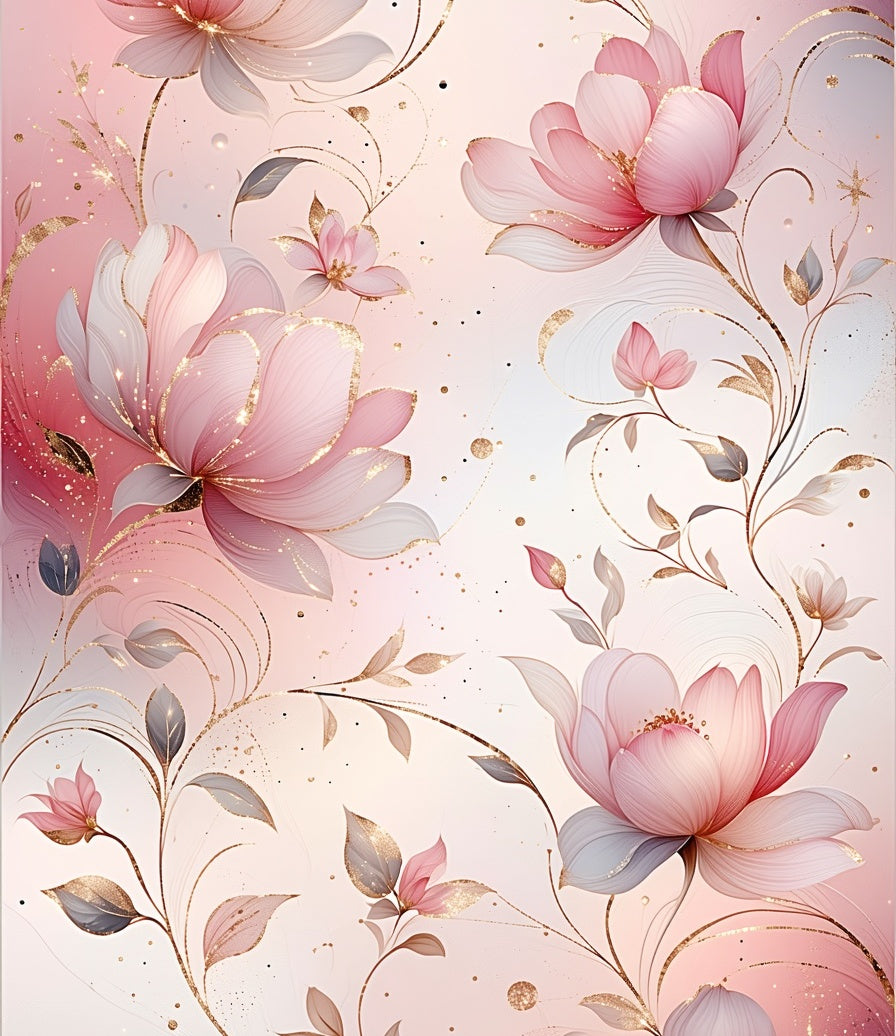 Elegant Pink Floral Whimsical Glitter Design Rug