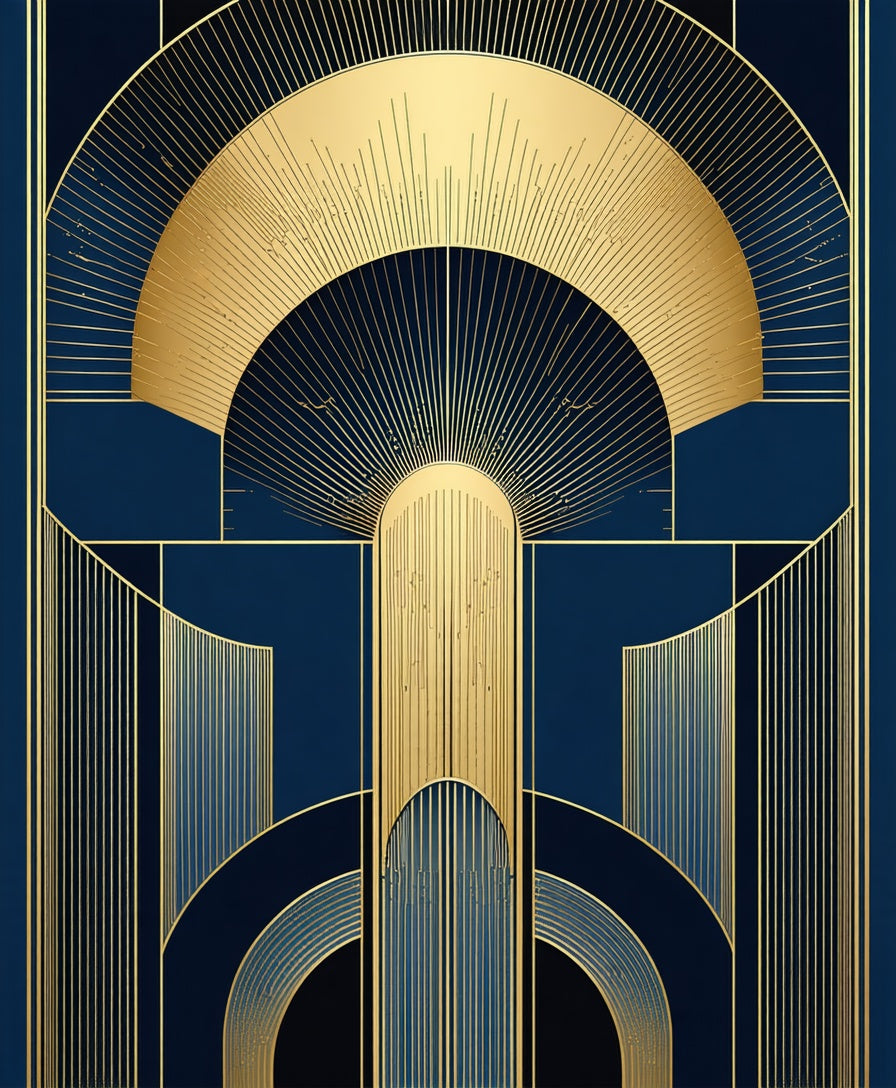 Elegant Gold Sunburst Geometric Design Rug