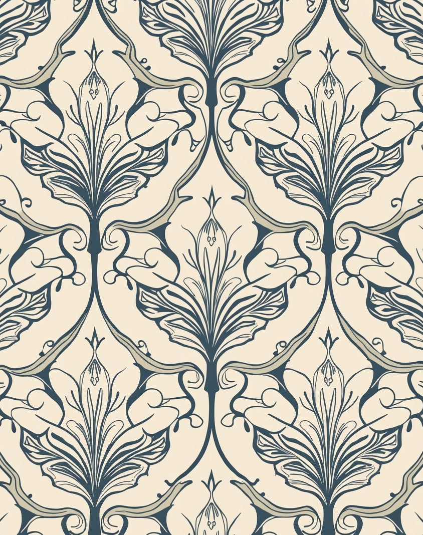 Art Nouveau Floral Damask Ivory Rug