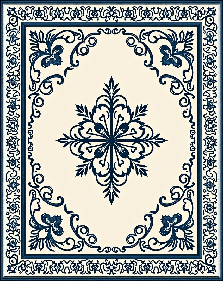 Navy Blue Vintage Floral Medallion Rug