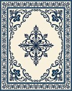 Navy Blue Vintage Floral Medallion Rug