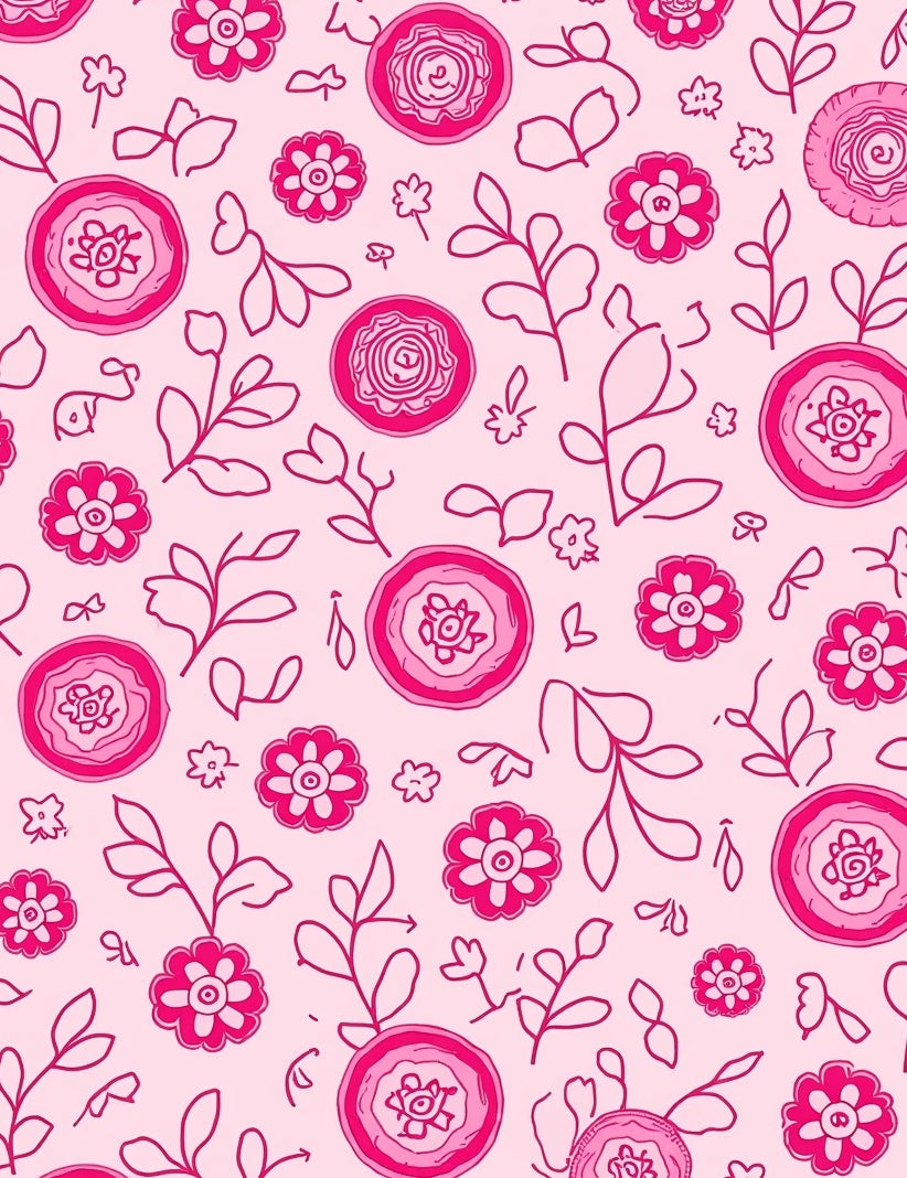 Pink Floral Sketch Pattern Rug