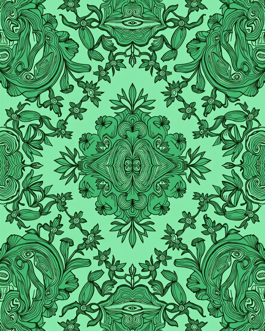 Emerald Green Detailed Floral Medallion Rug