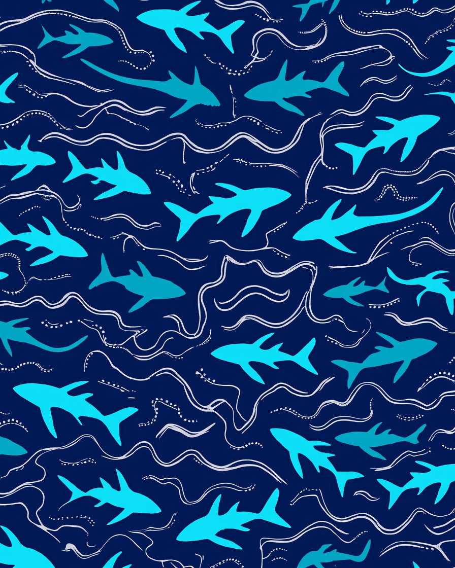 Oceanic Shark Wave Pattern Rug