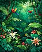 Lush Jungle Bird Floral Pattern Rug