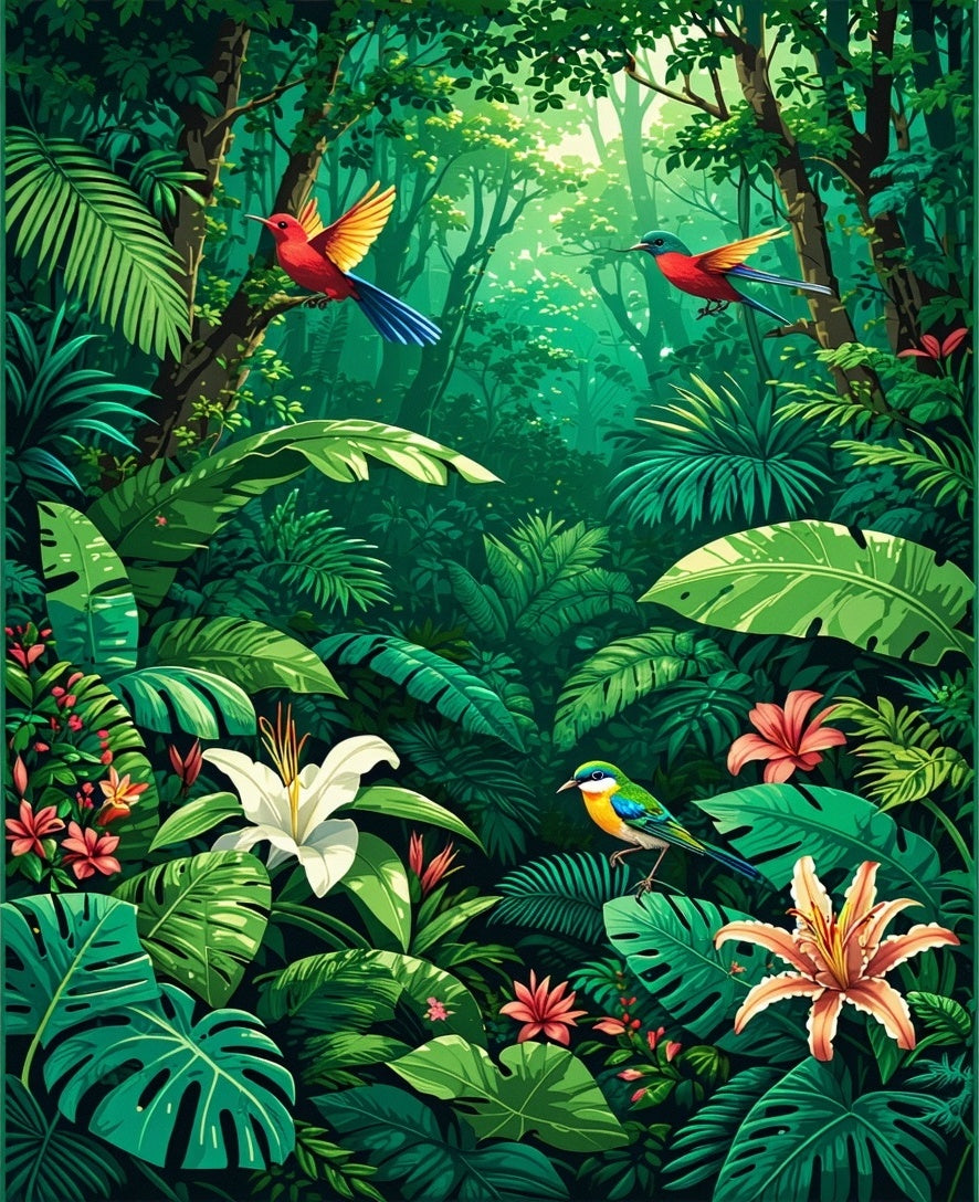 Lush Jungle Bird Floral Pattern Rug