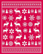 Red White Reindeer Snowflake Trees Rug