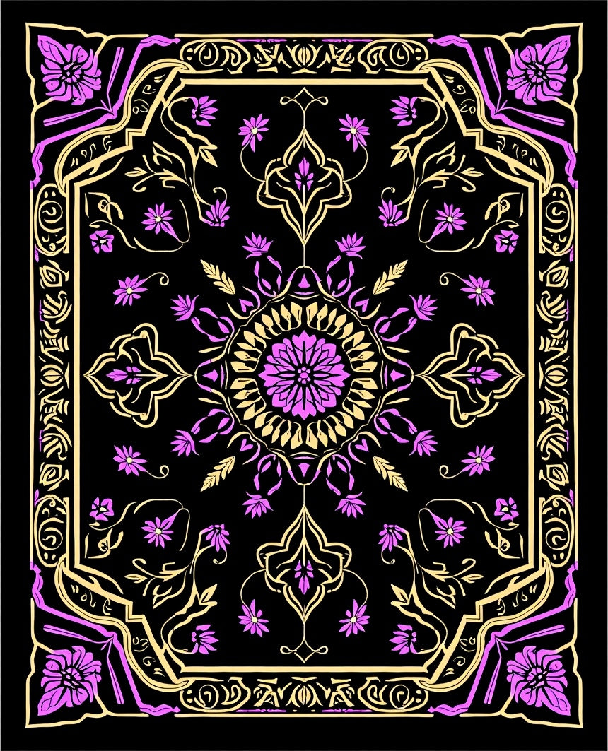 Floral Medallion Patterned Art Rug