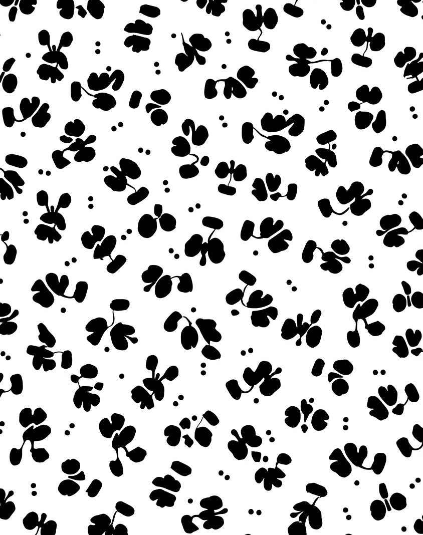 Bold Black White Floral Dotted Pattern Rug