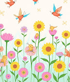 Whimsical Flying Birds Flower Garden Design Rug