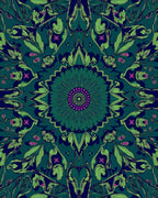 Dark Teal Floral Mandala Pattern Rug