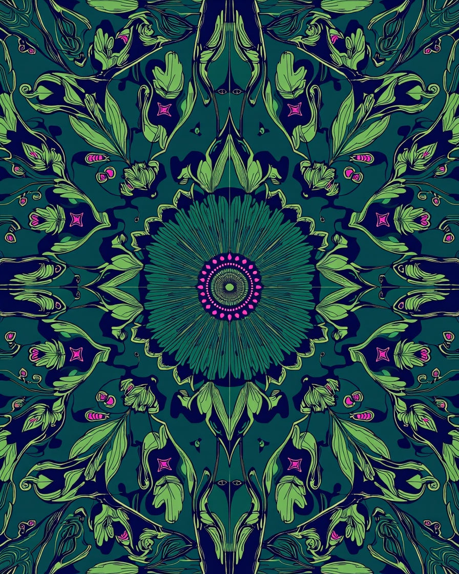 Dark Teal Floral Mandala Pattern Rug