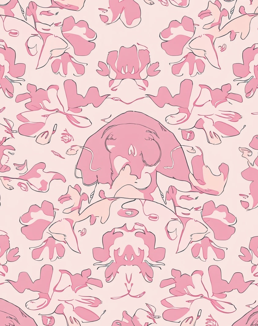 Abstract Pink Floral Symmetry Design Rug