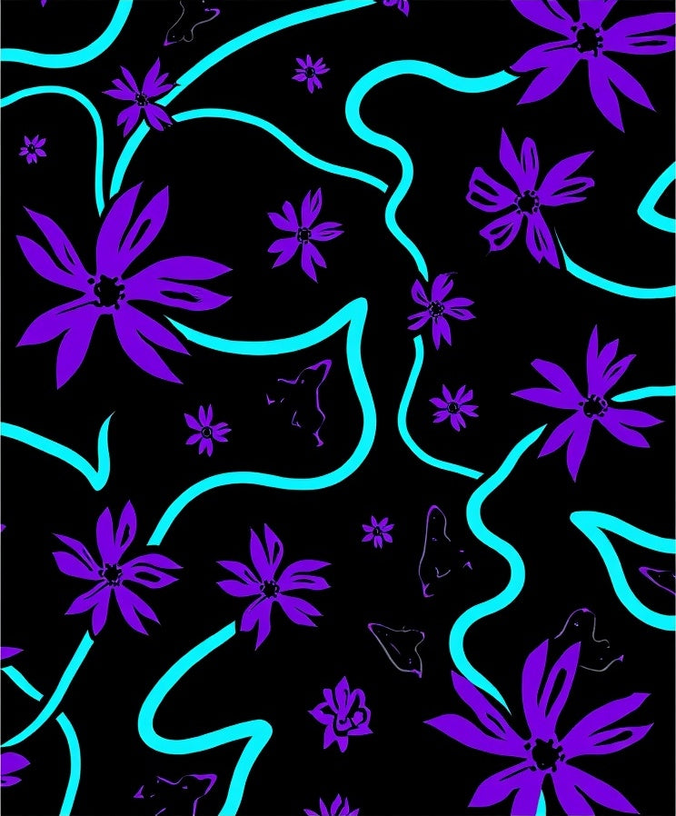 Bold Purple Floral With Teal Swirls Rug