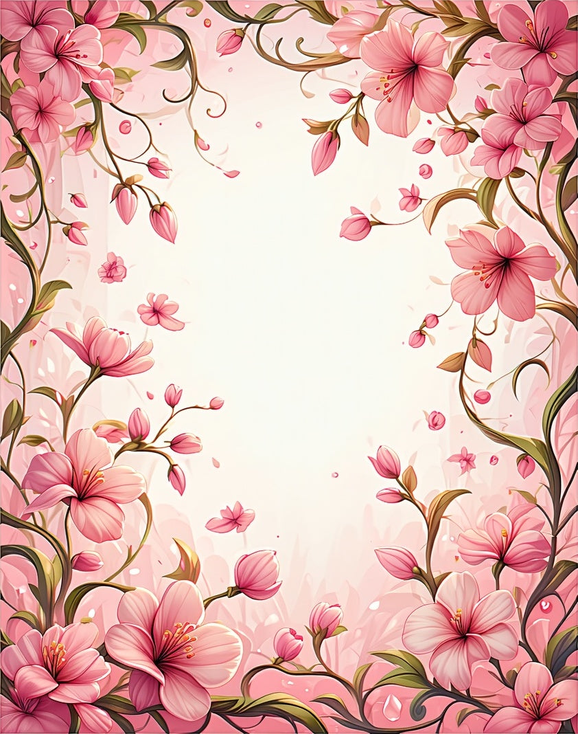 Soft Pink Cherry Blossom Vine Design Rug