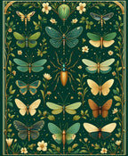 Emerald Green Insect Floral Pattern Rug