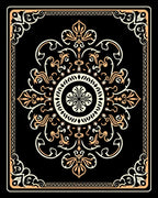 Ornate Black Cream Amber Floral Design Rug