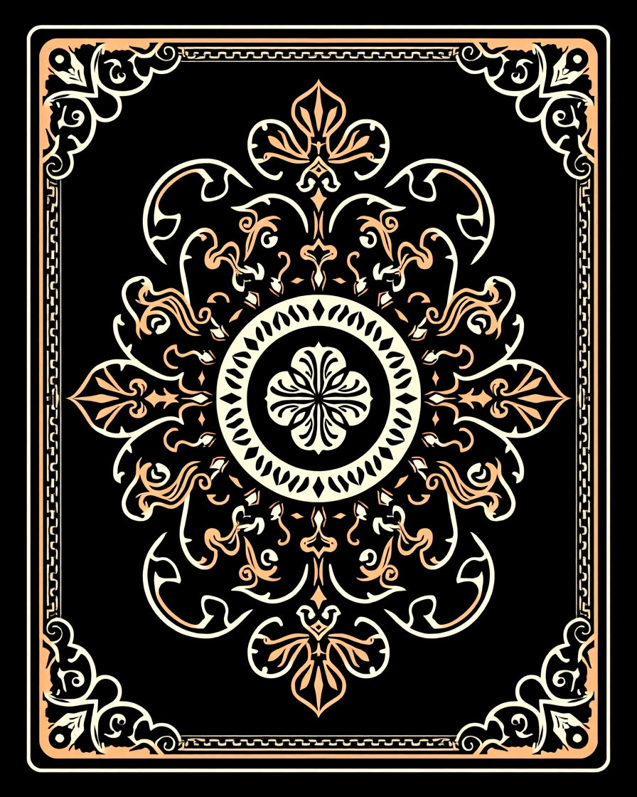 Ornate Black Cream Amber Floral Design Rug