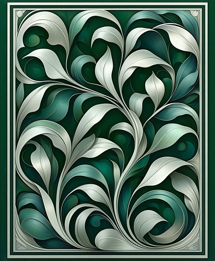 Art Nouveau Swirling Leaf Pattern Rug