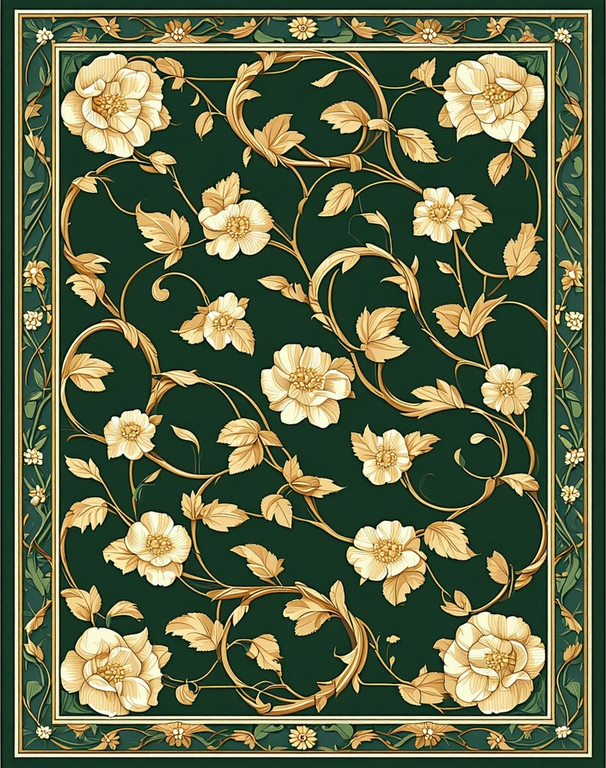 Ornate Gold Floral Vine Design Rug