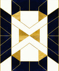 Gold Navy Geometric Abstract Design Rug