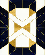 Gold Navy Geometric Abstract Design Rug